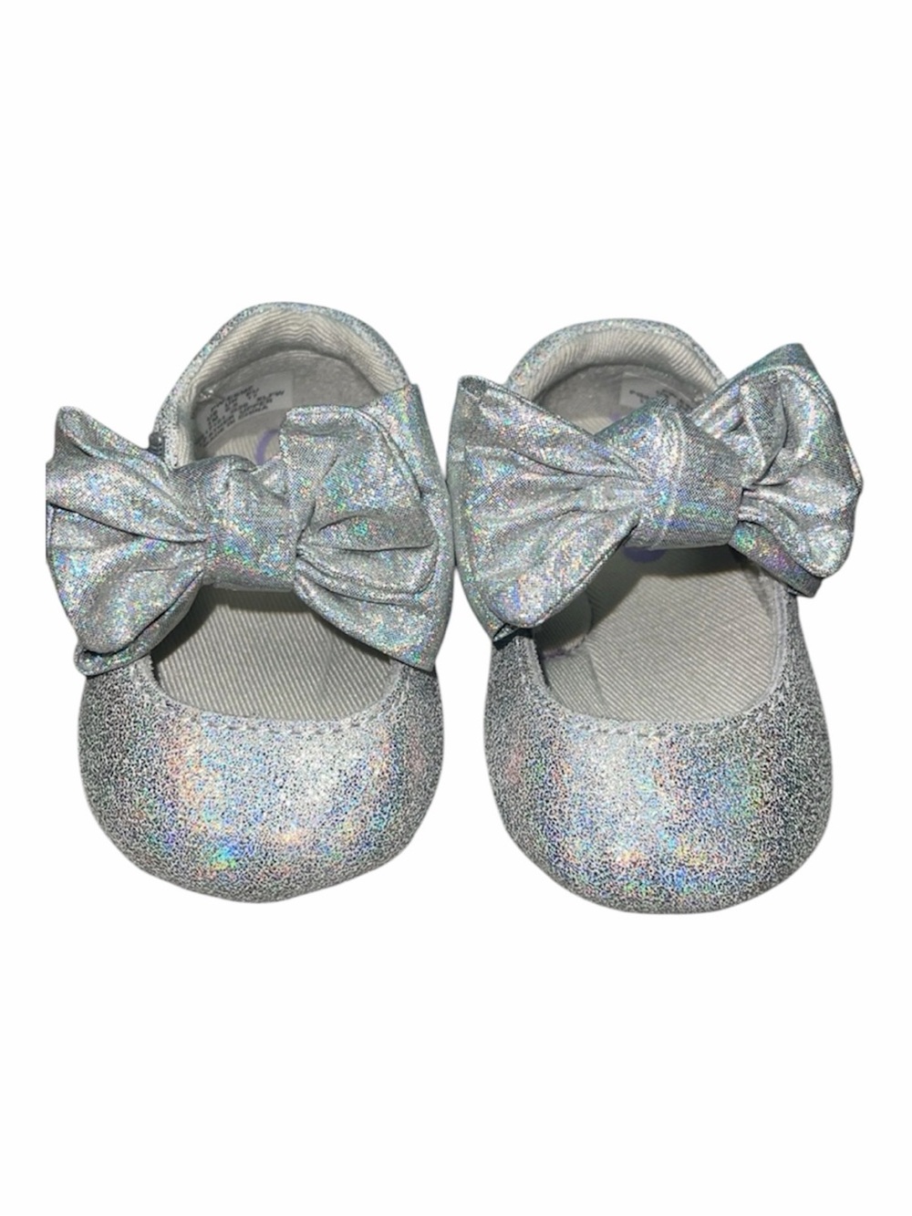 New Size 1 Stride Rite Baby Crib Shoes Striderite Silver Ribbon Bows Mary Janes